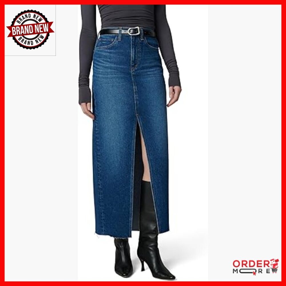 High Rise Maxi Denim Skirt with Front Slit, Weightless Cotton